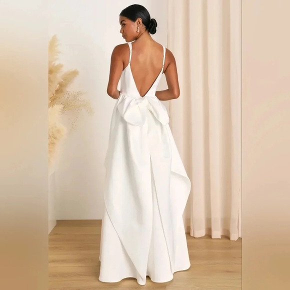 Lulus Blissfully Beloved Ivory Backless A-Line Bow Maxi Dress Wedding Bride - Picture 5 of 12